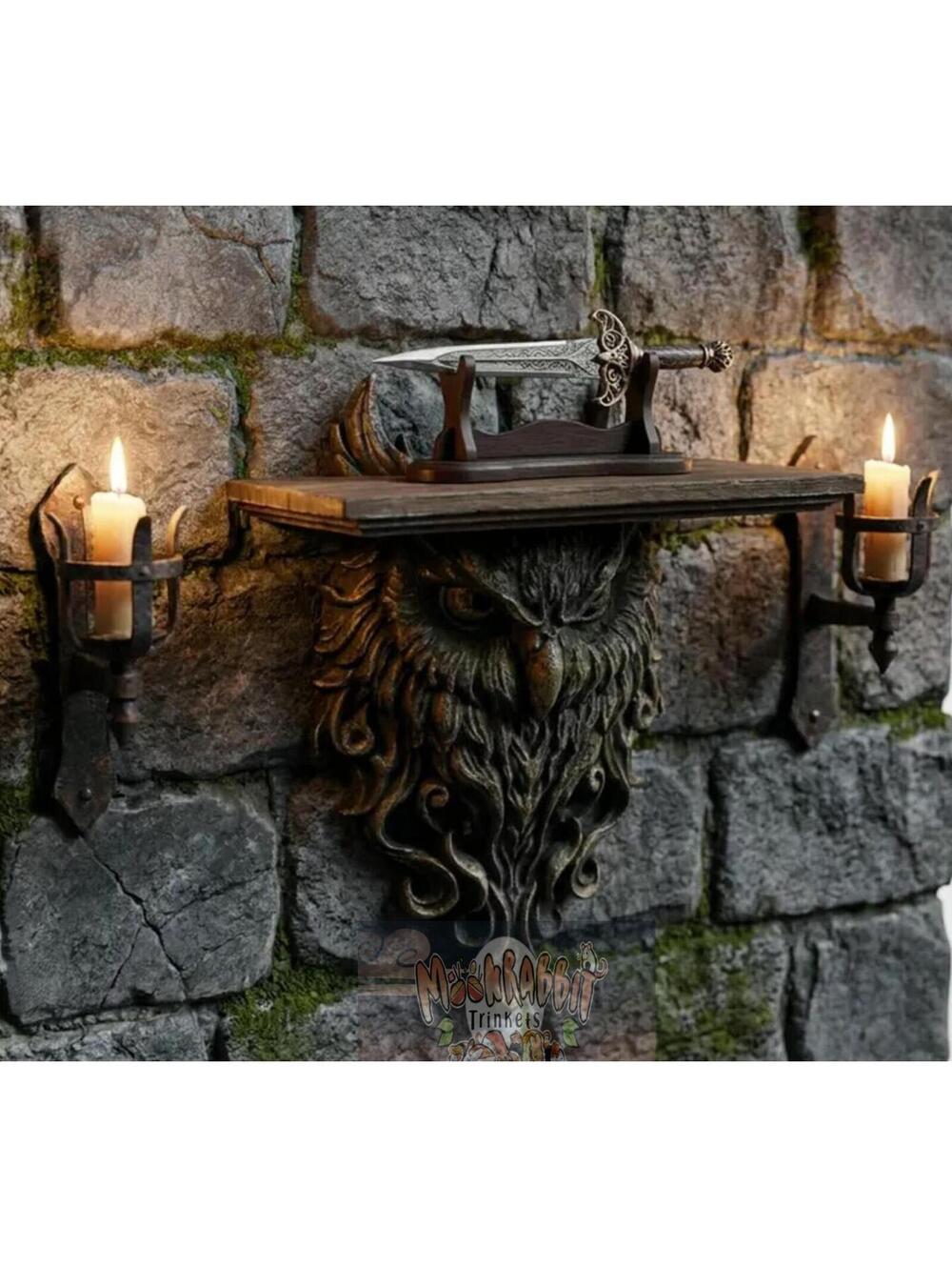 Elegant Home Decor - Intricate Owl Hanging Shelf - Abstract Rustic Art Gift